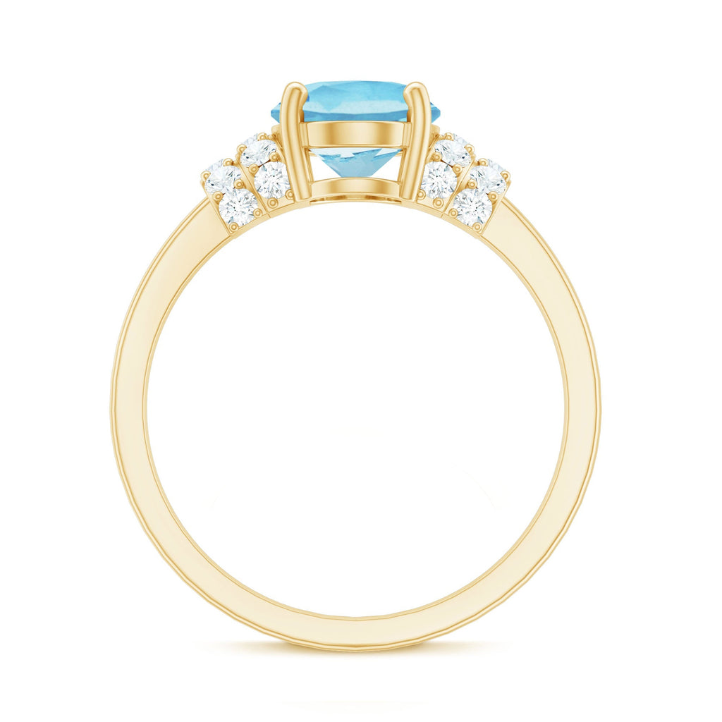 Aquamarine Engagement Ring – 1 Carat Oval Cut Blue Birthstone With Diamond Collar