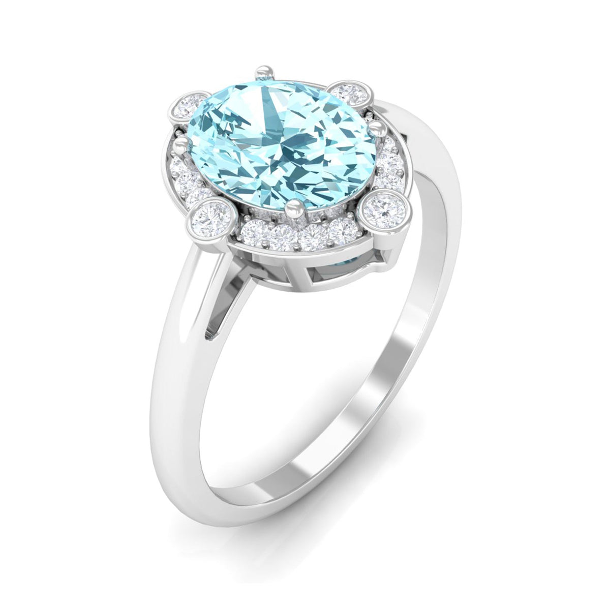 Aquamarine Engagement Ring – 1 Carat Oval Halo Ring with Diamond Halo Setting