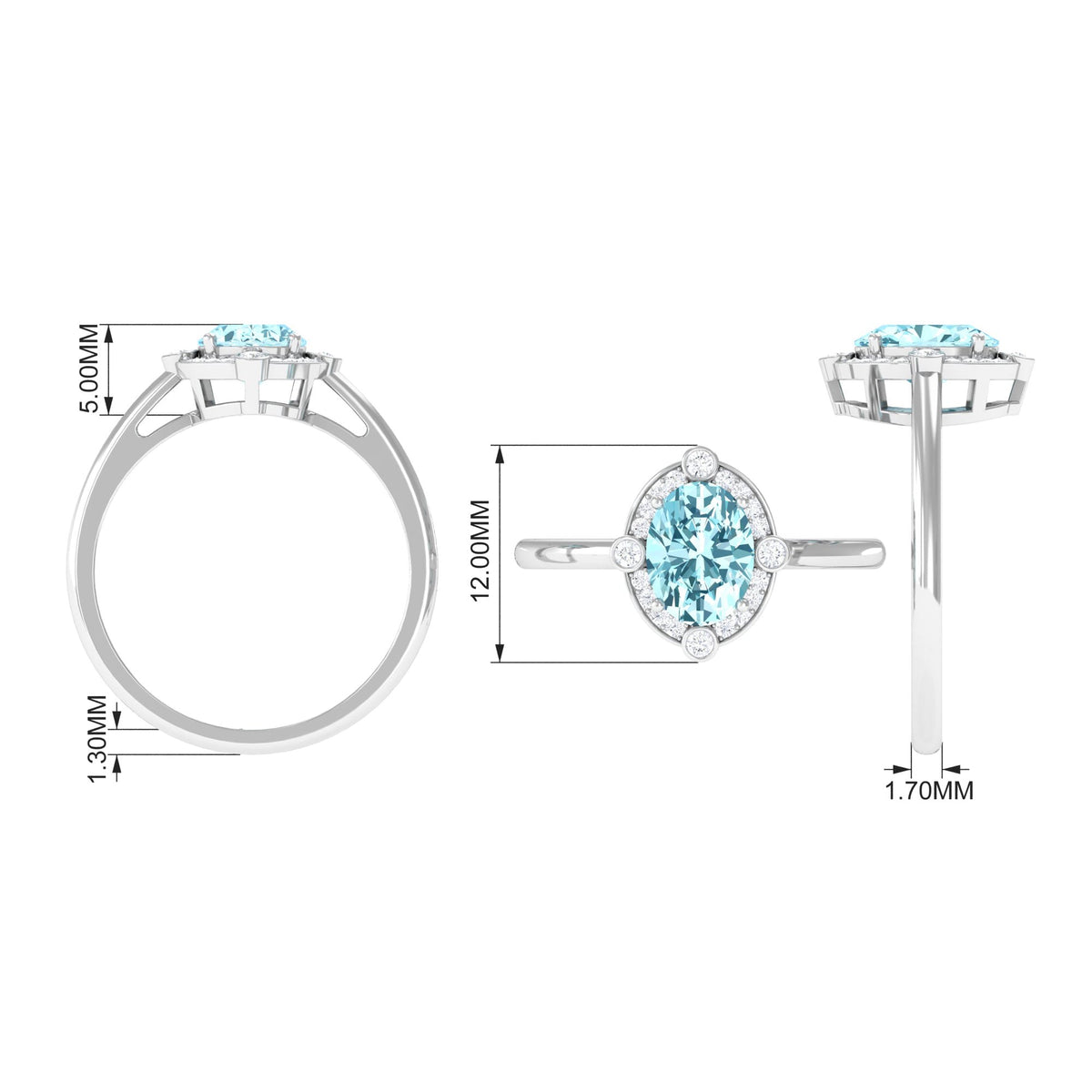 Aquamarine Engagement Ring – 1 Carat Oval Halo Ring with Diamond Halo Setting
