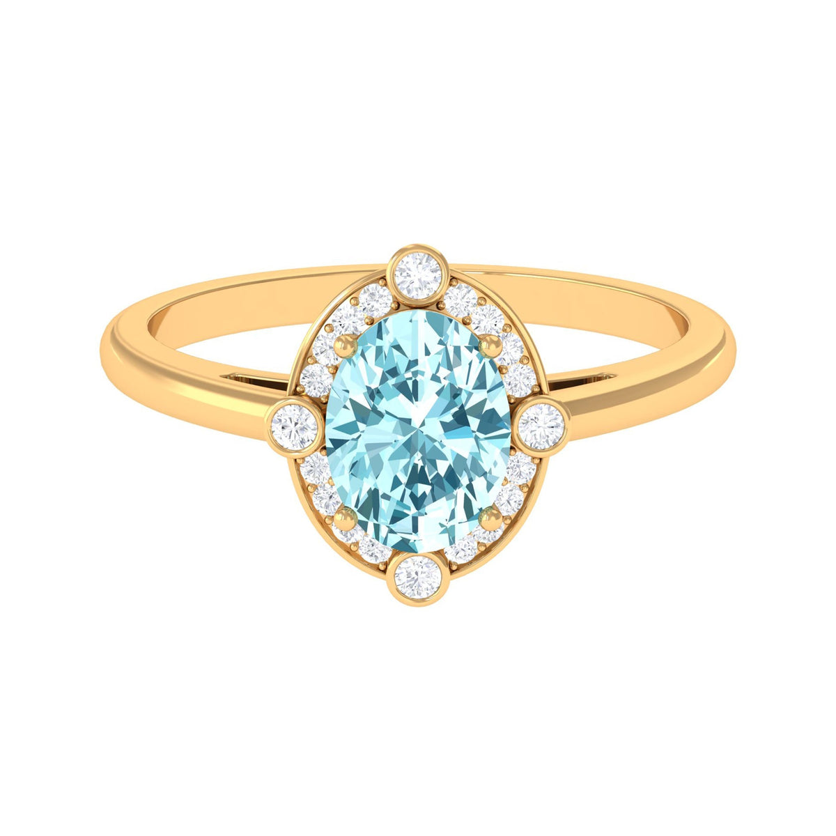 Aquamarine Engagement Ring – 1 Carat Oval Halo Ring with Diamond Halo Setting