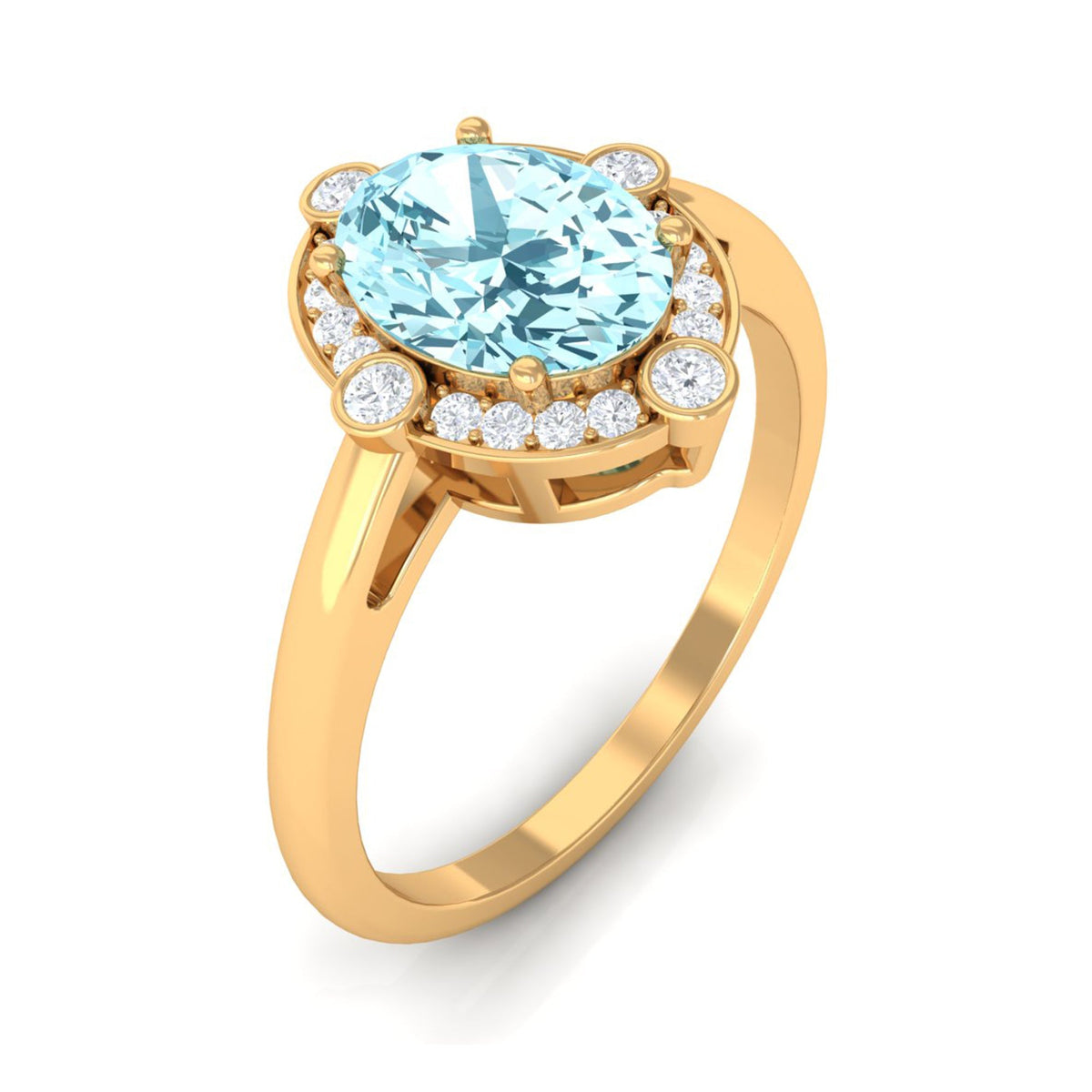 Aquamarine Engagement Ring – 1 Carat Oval Halo Ring with Diamond Halo Setting