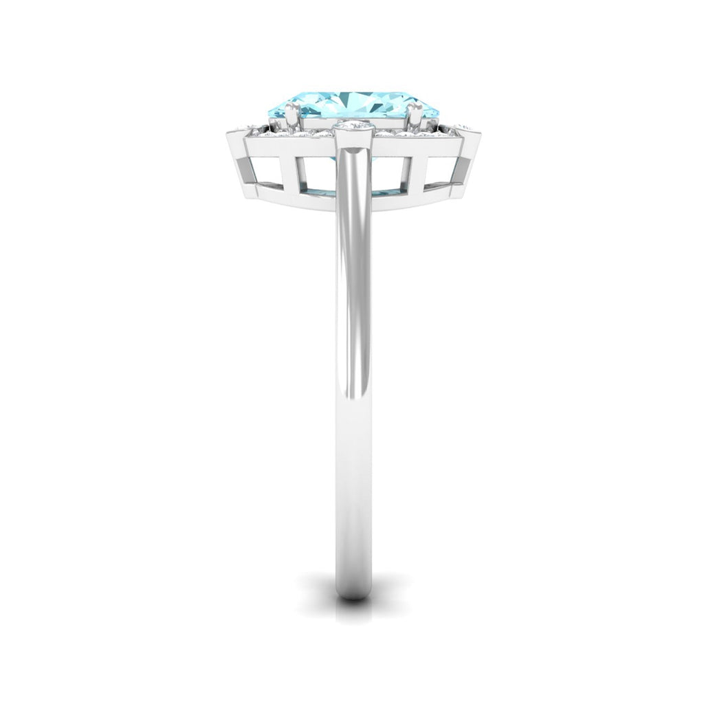 Aquamarine Engagement Ring – 1 Carat Oval Halo Ring with Diamond Halo Setting