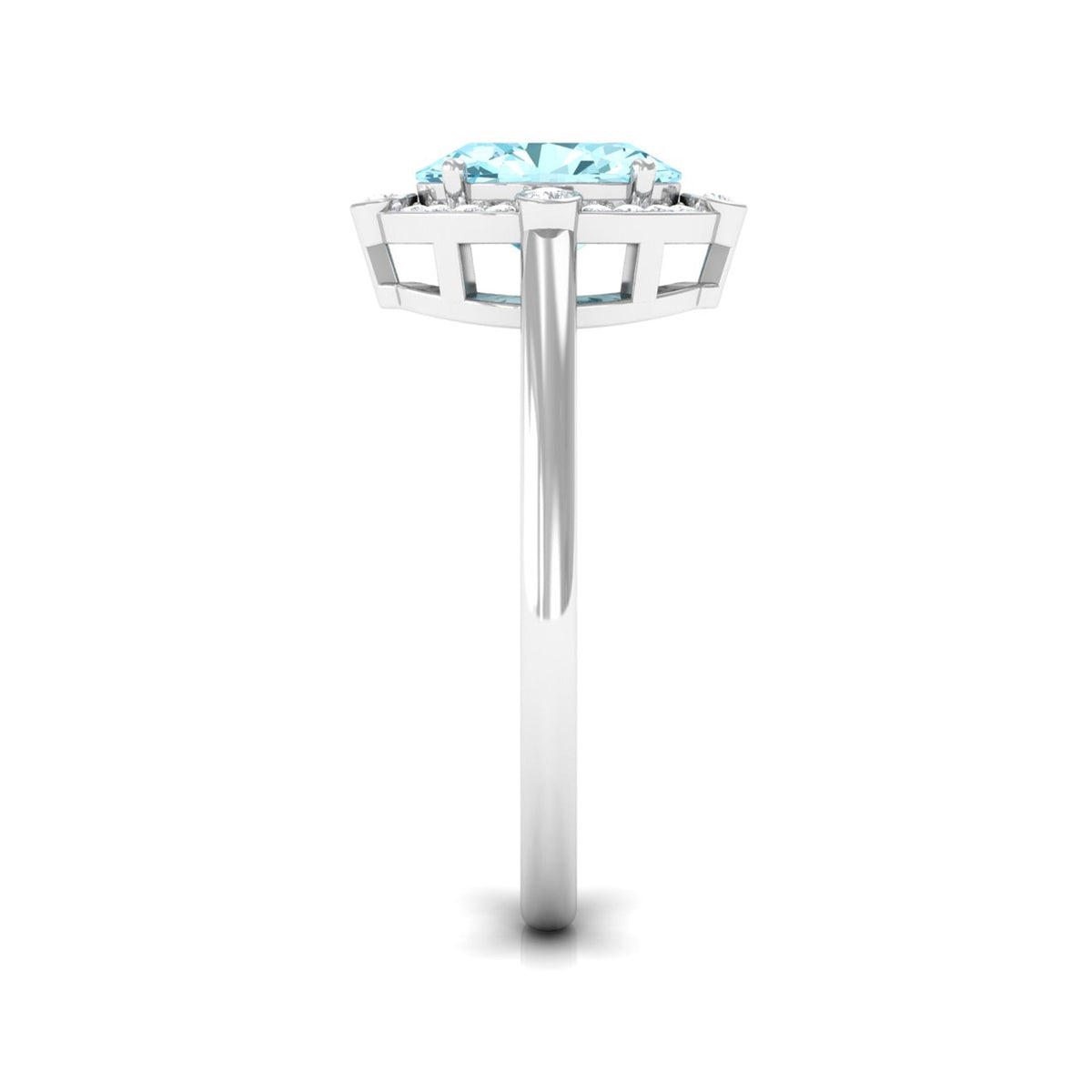 Aquamarine Engagement Ring – 1 Carat Oval Halo Ring with Diamond Halo Setting