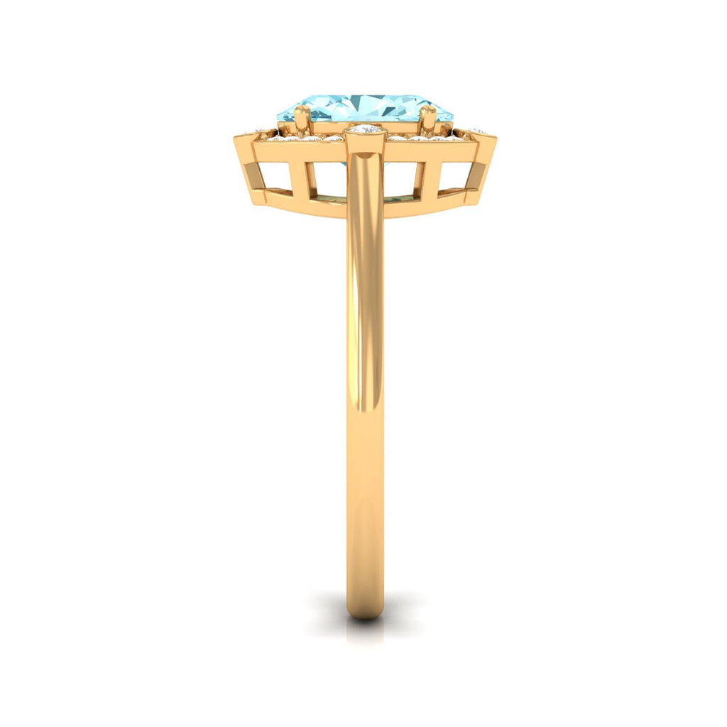 Aquamarine Engagement Ring – 1 Carat Oval Halo Ring with Diamond Halo Setting