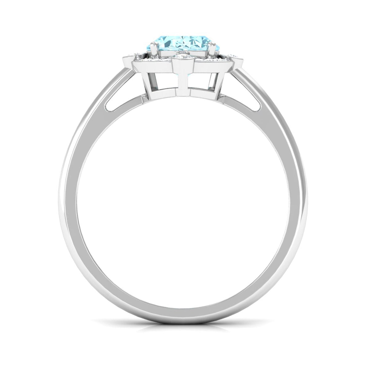 Aquamarine Engagement Ring – 1 Carat Oval Halo Ring with Diamond Halo Setting