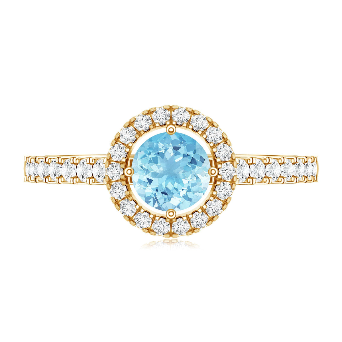 Aquamarine Engagement Ring – 6mm Aquamarine Stone With Diamond Halo & Side Stones