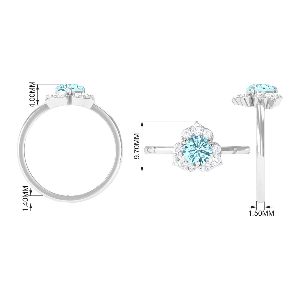 Aquamarine Engagement Ring – 6mm Round AAA Quality Blue Gemstone with Floral Halo Design