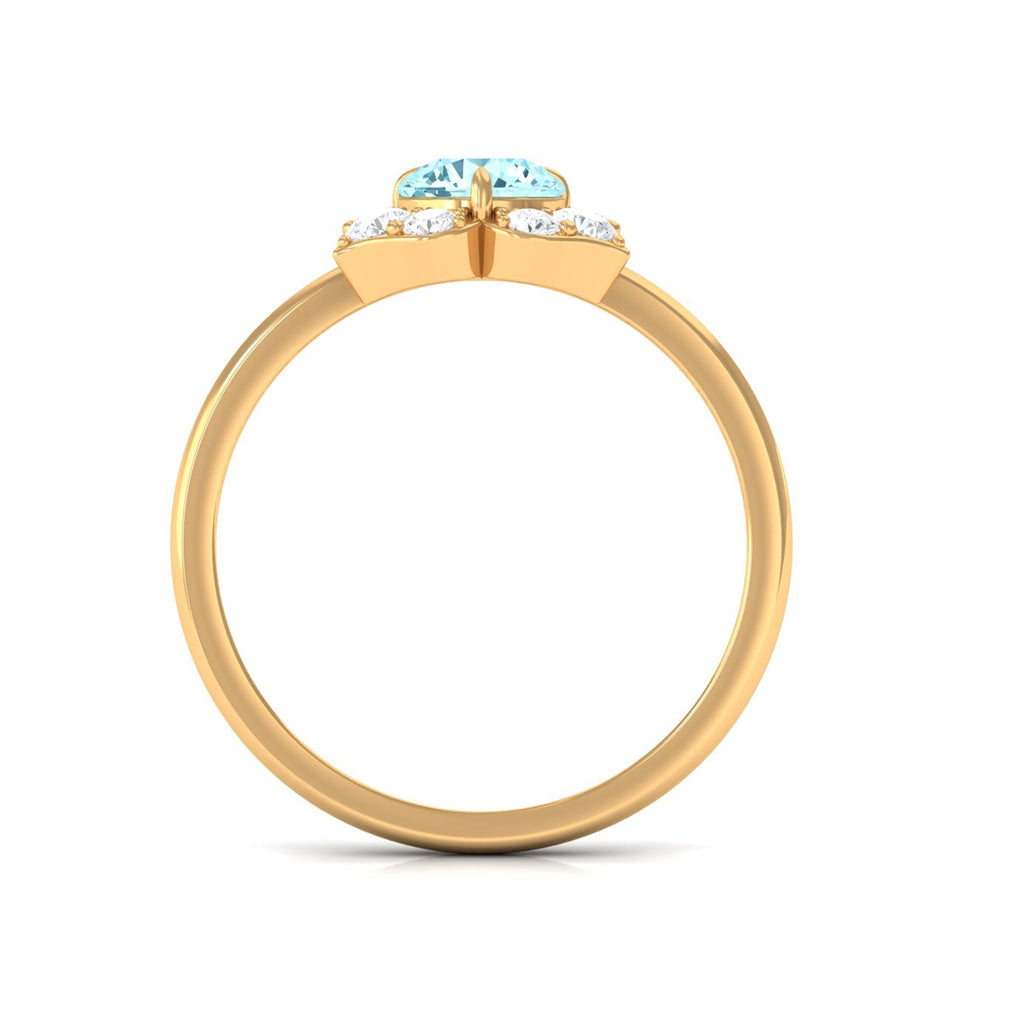 Aquamarine Engagement Ring – 6mm Round AAA Quality Blue Gemstone with Floral Halo Design