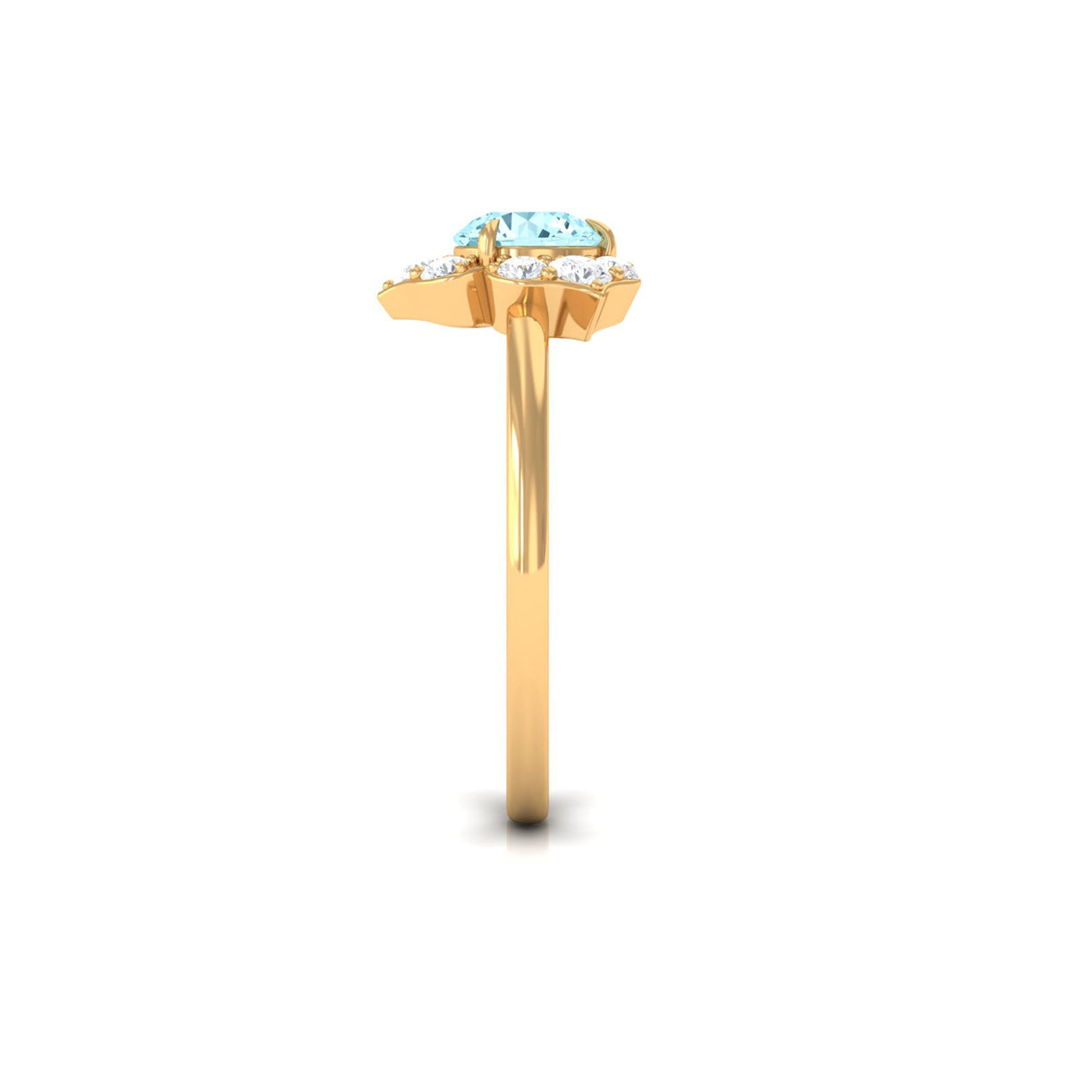 Aquamarine Engagement Ring – 6mm Round AAA Quality Blue Gemstone with Floral Halo Design