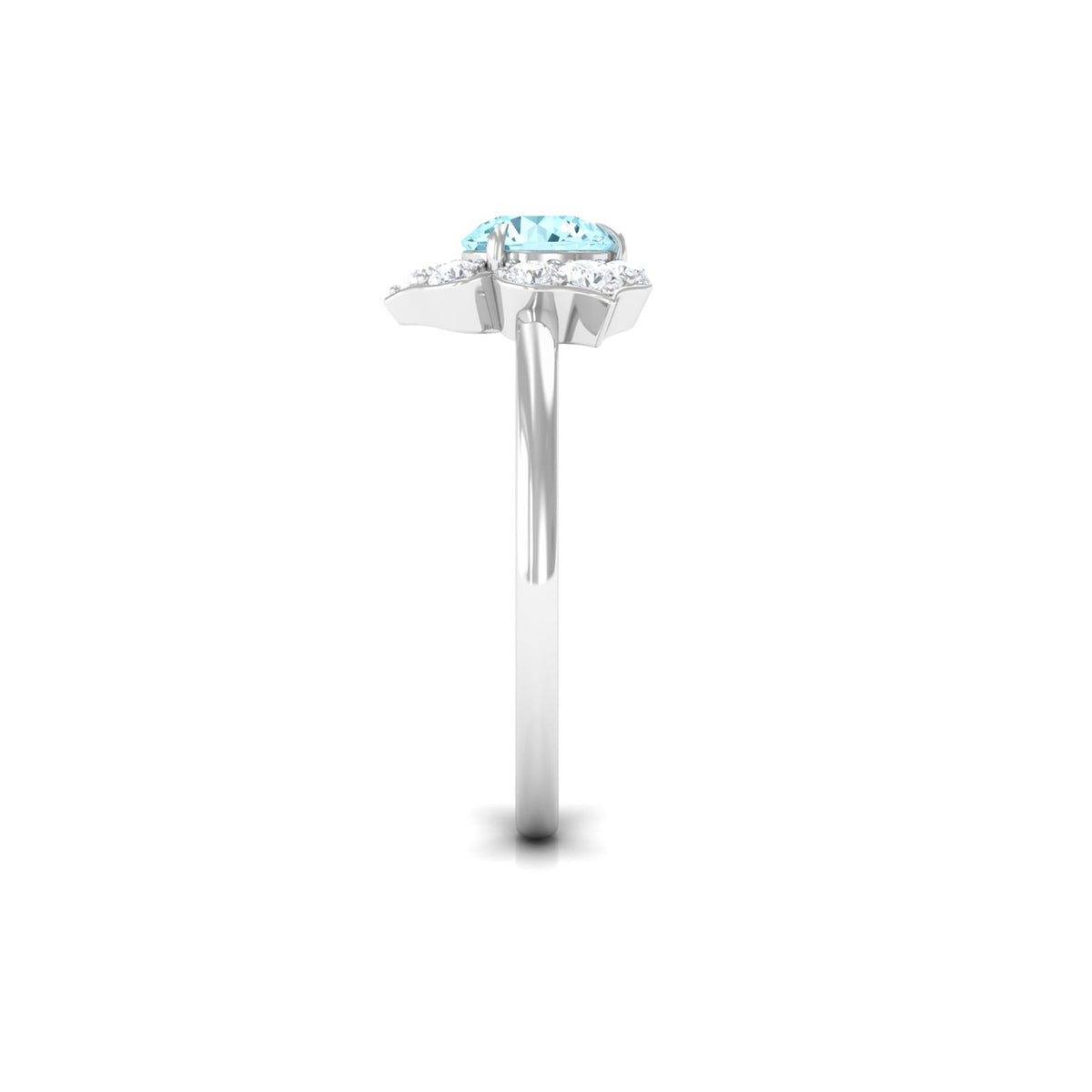 Aquamarine Engagement Ring – 6mm Round AAA Quality Blue Gemstone with Floral Halo Design