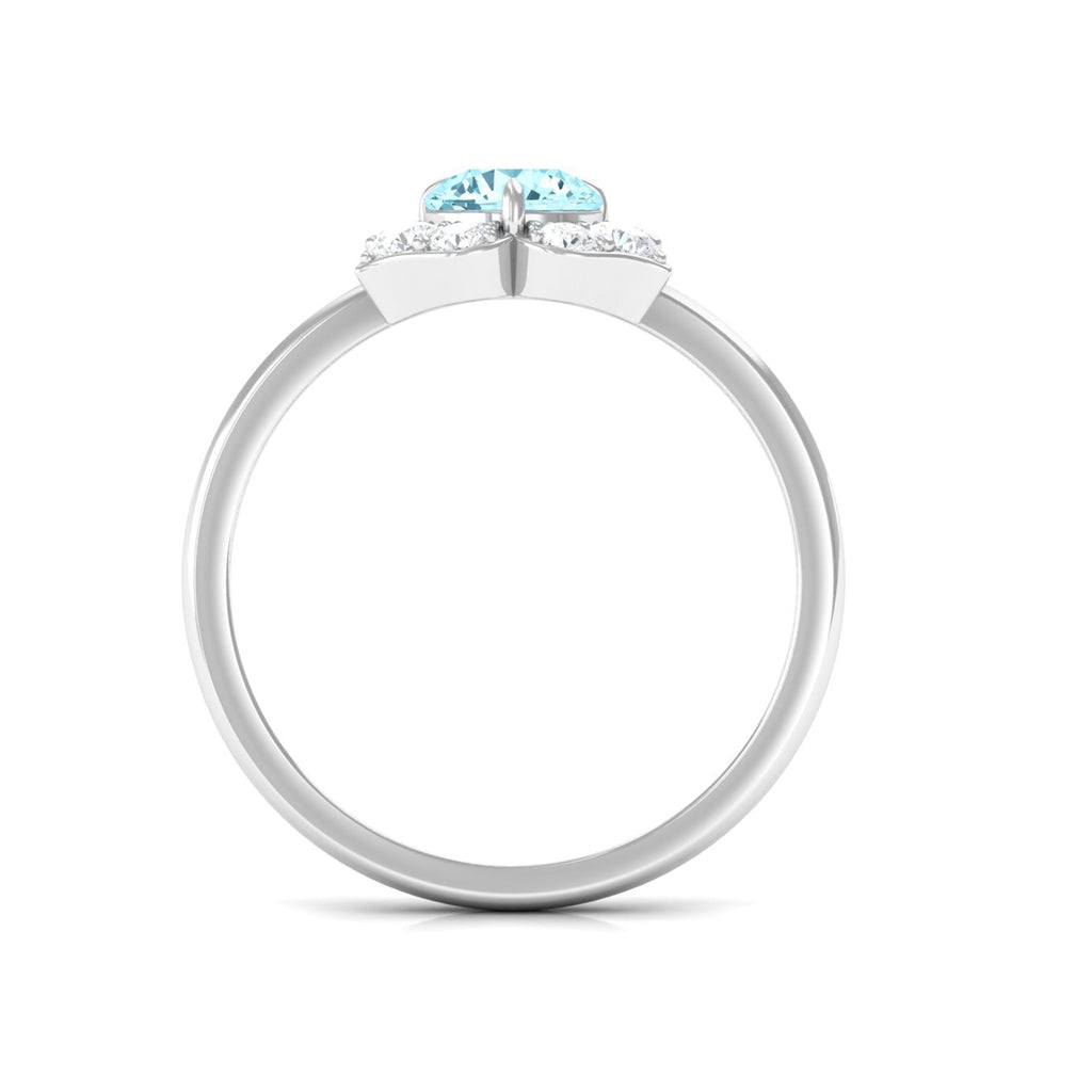 Aquamarine Engagement Ring – 6mm Round AAA Quality Blue Gemstone with Floral Halo Design