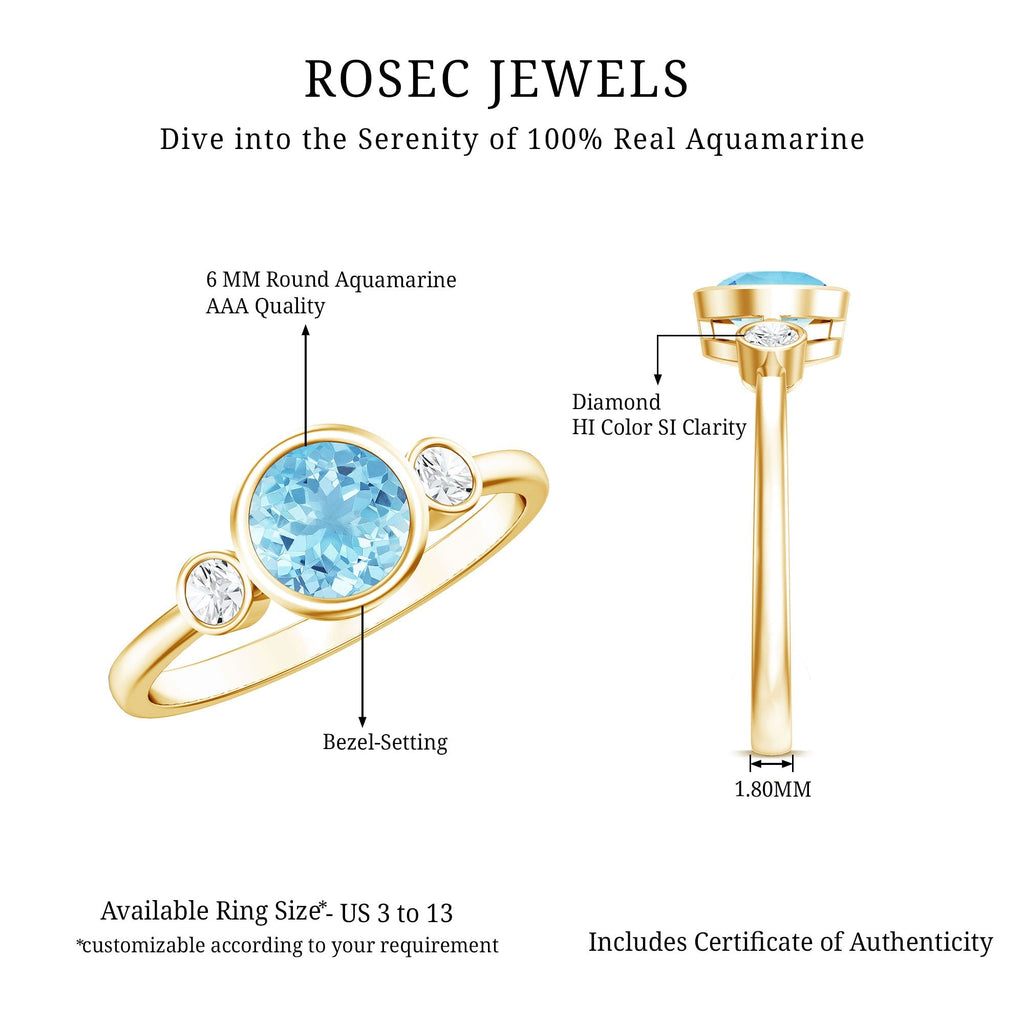 Aquamarine Engagement Ring – 6MM Round Cut Bezel Set Solitaire Bridal Band