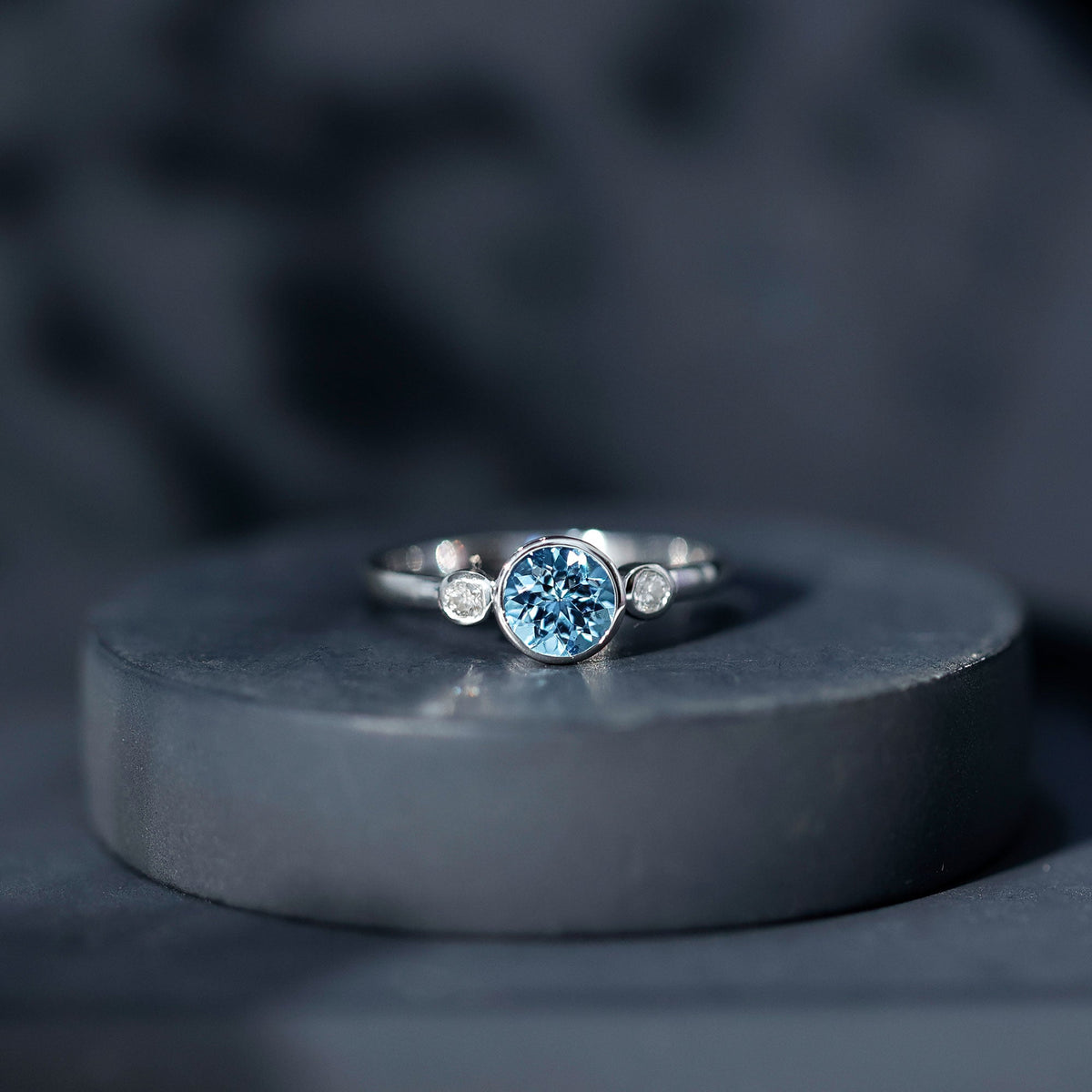 Aquamarine Engagement Ring – 6MM Round Cut Bezel Set Solitaire Bridal Band