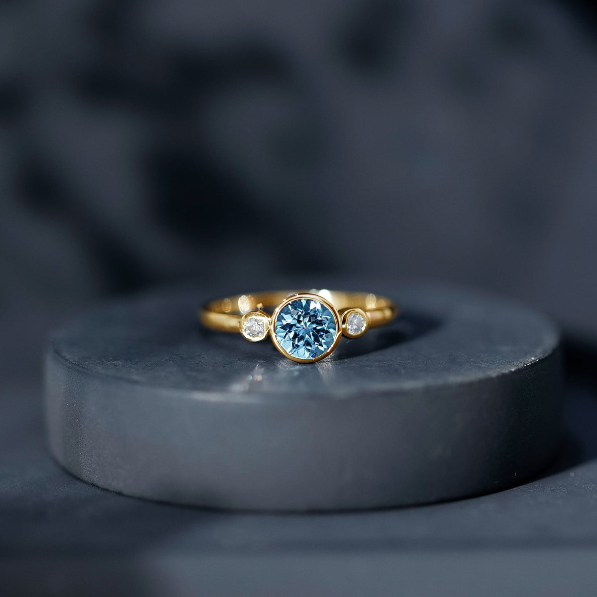 Aquamarine Engagement Ring – 6MM Round Cut Bezel Set Solitaire Bridal Band