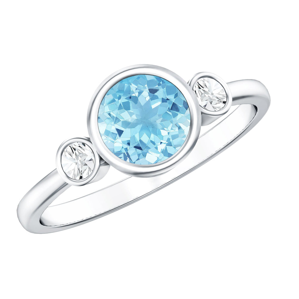 Aquamarine Engagement Ring – 6MM Round Cut Bezel Set Solitaire Bridal Band