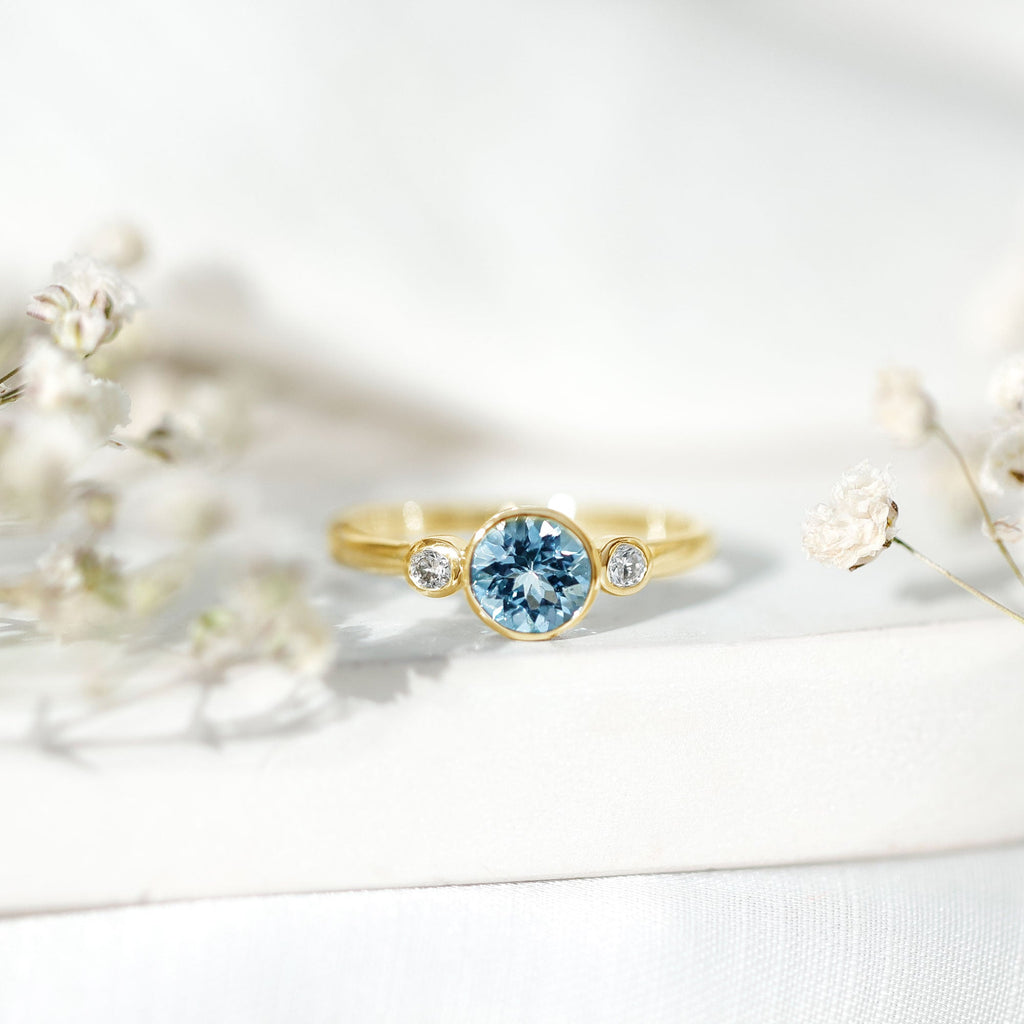 Aquamarine Engagement Ring – 6MM Round Cut Bezel Set Solitaire Bridal Band