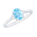 Aquamarine Engagement Ring – 6x8mm Oval Cut Blue Gemstone with Diamond Accents