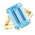 Aquamarine Engagement Ring – 9 Carat Emerald Cut Lab Grown Stone | Yellow Gold Basket Setting