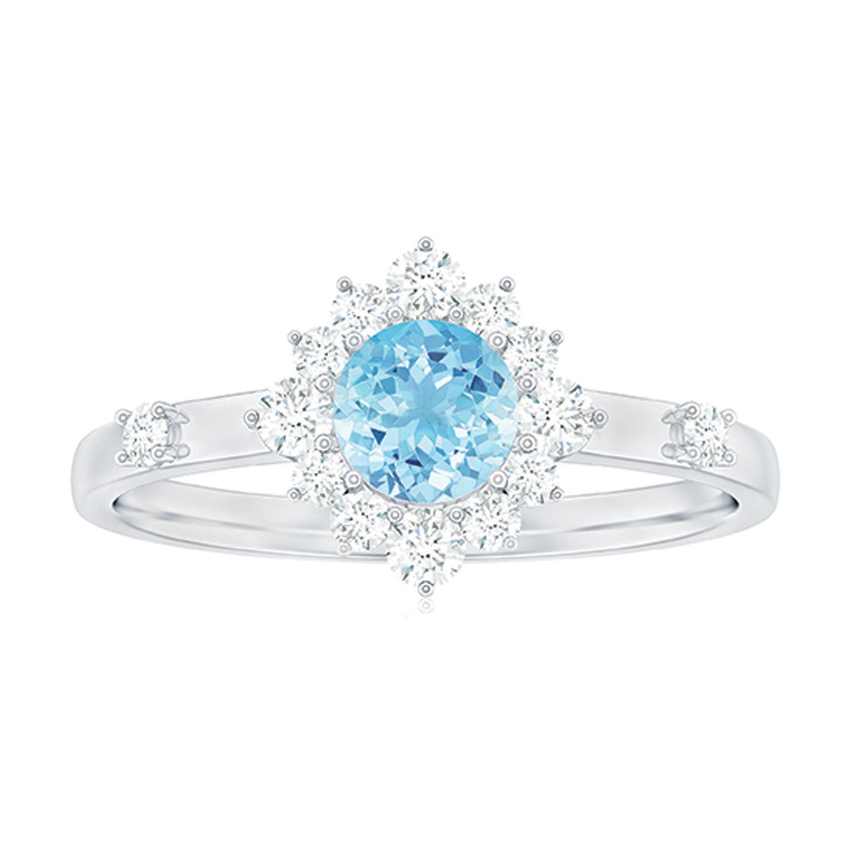 Aquamarine Engagement Ring - AAA Quality Blue Gemstone Diamond Halo Ring