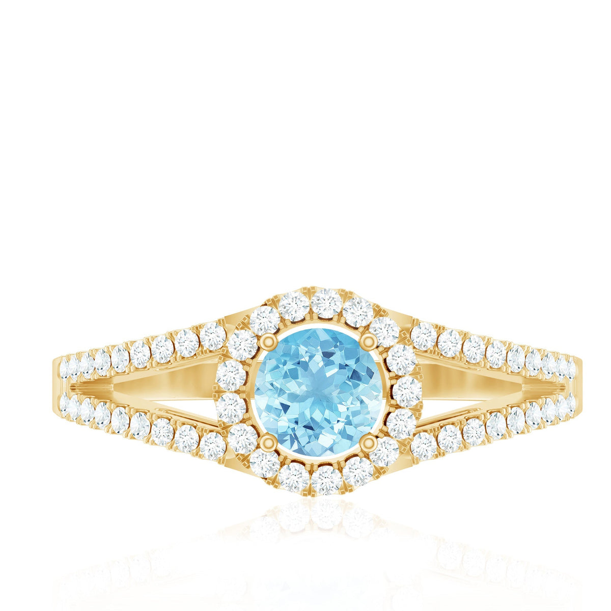 Aquamarine Engagement Ring – AAA Quality Blue Gemstone With Diamond Split Shank Band