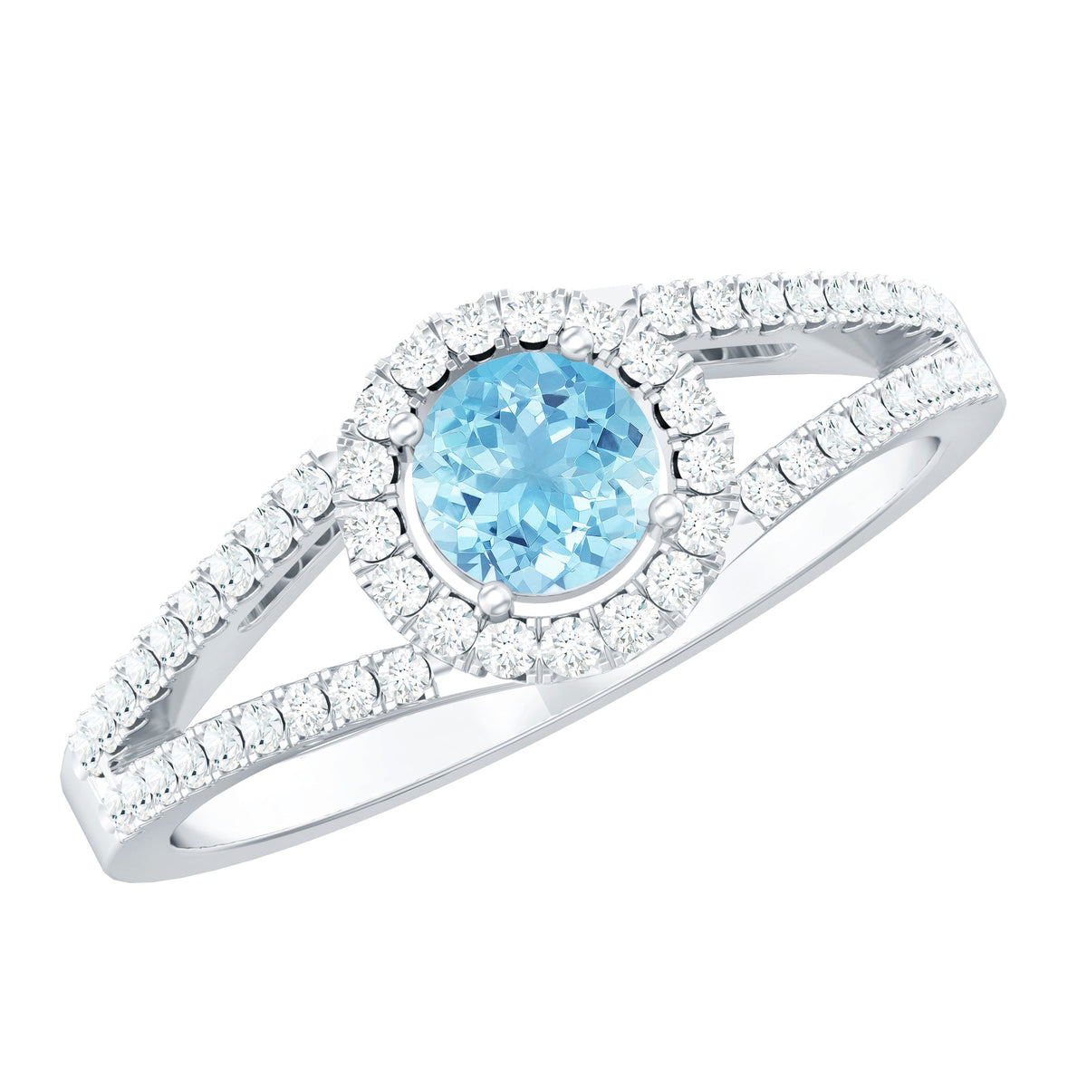Aquamarine Engagement Ring – AAA Quality Blue Gemstone With Diamond Split Shank Band