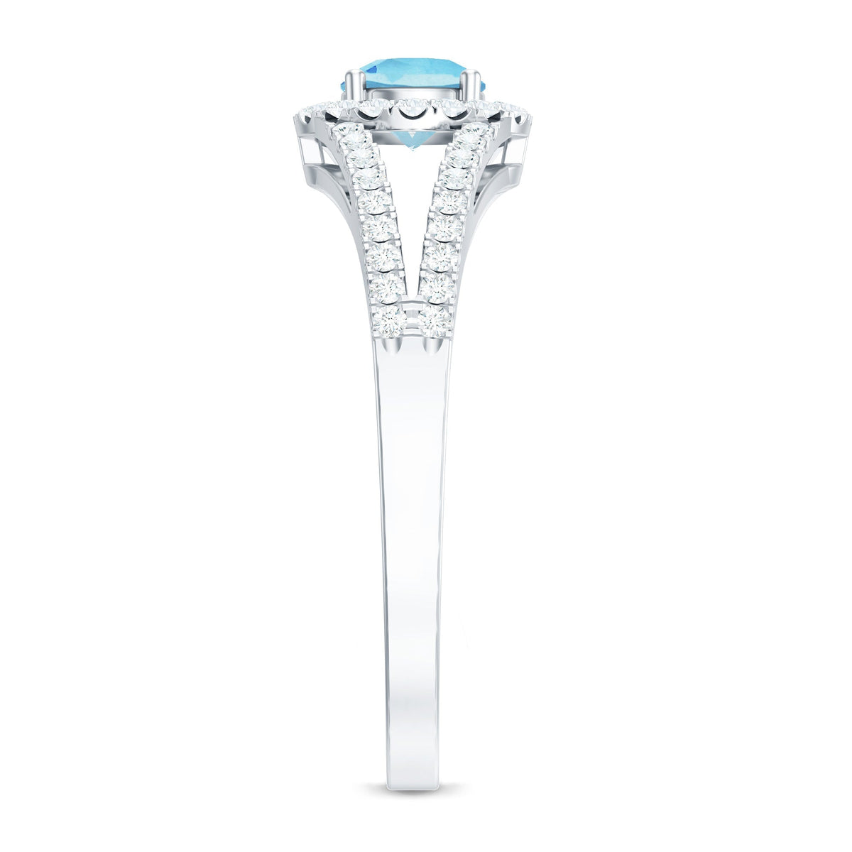 Aquamarine Engagement Ring – AAA Quality Blue Gemstone With Diamond Split Shank Band