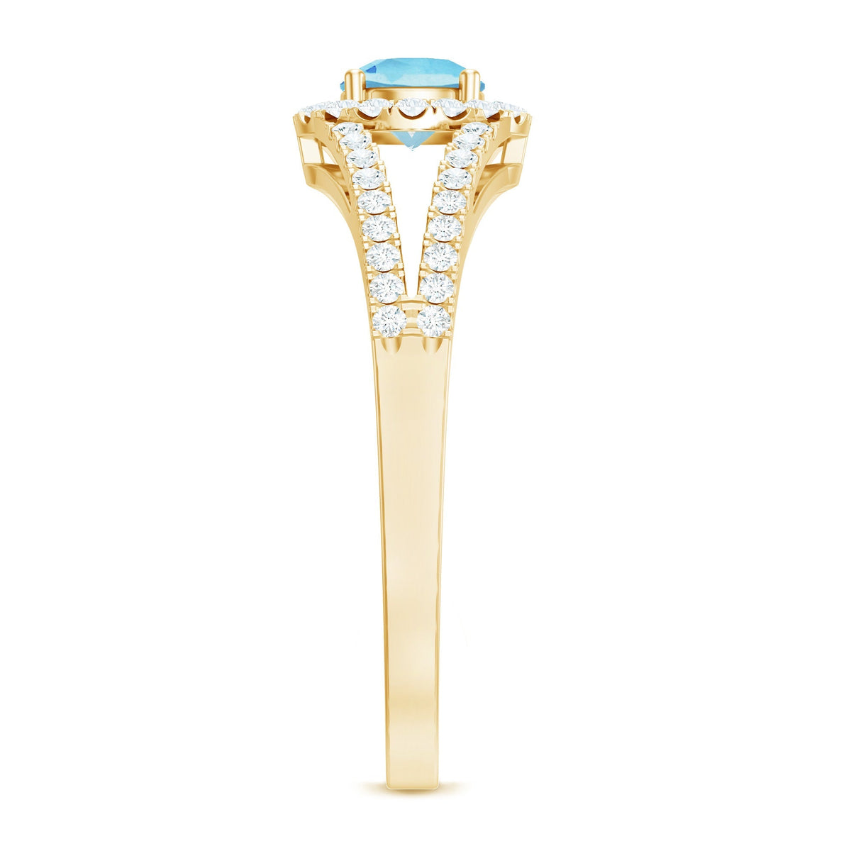 Aquamarine Engagement Ring – AAA Quality Blue Gemstone With Diamond Split Shank Band