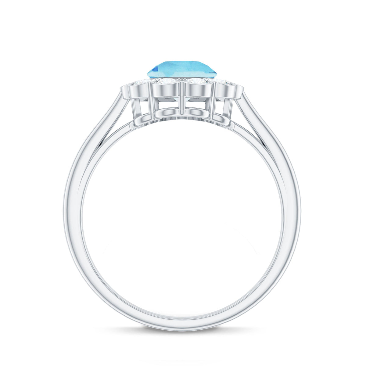 Aquamarine Engagement Ring – Bezel Set Aquamarine with Diamond Halo Floral Design
