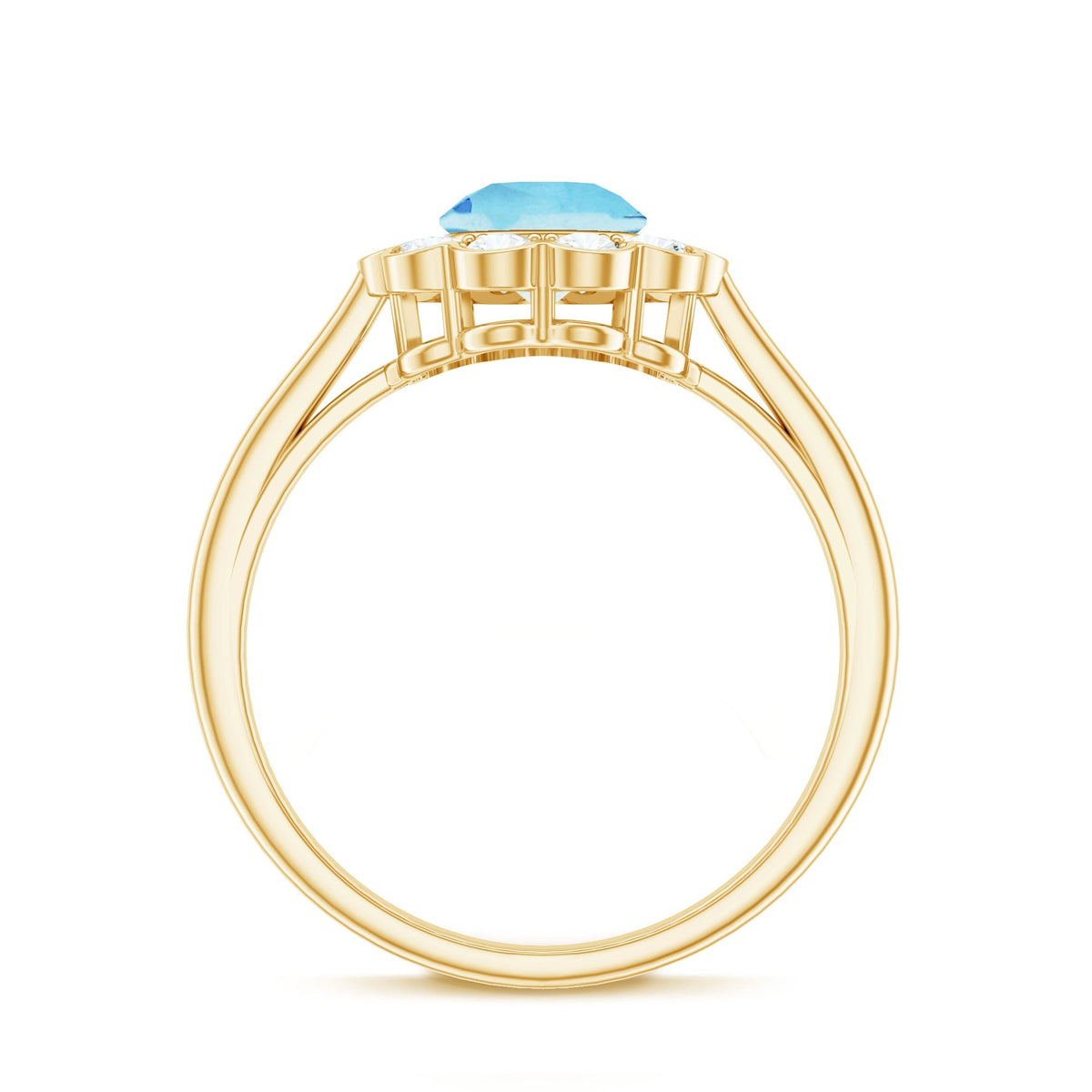 Aquamarine Engagement Ring – Bezel Set Aquamarine with Diamond Halo Floral Design