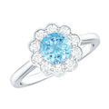 Aquamarine Engagement Ring – Bezel Set Aquamarine with Diamond Halo Floral Design