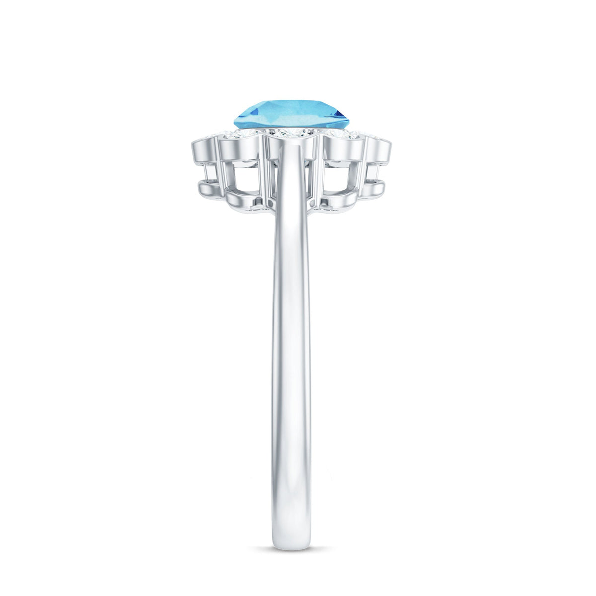 Aquamarine Engagement Ring – Bezel Set Aquamarine with Diamond Halo Floral Design
