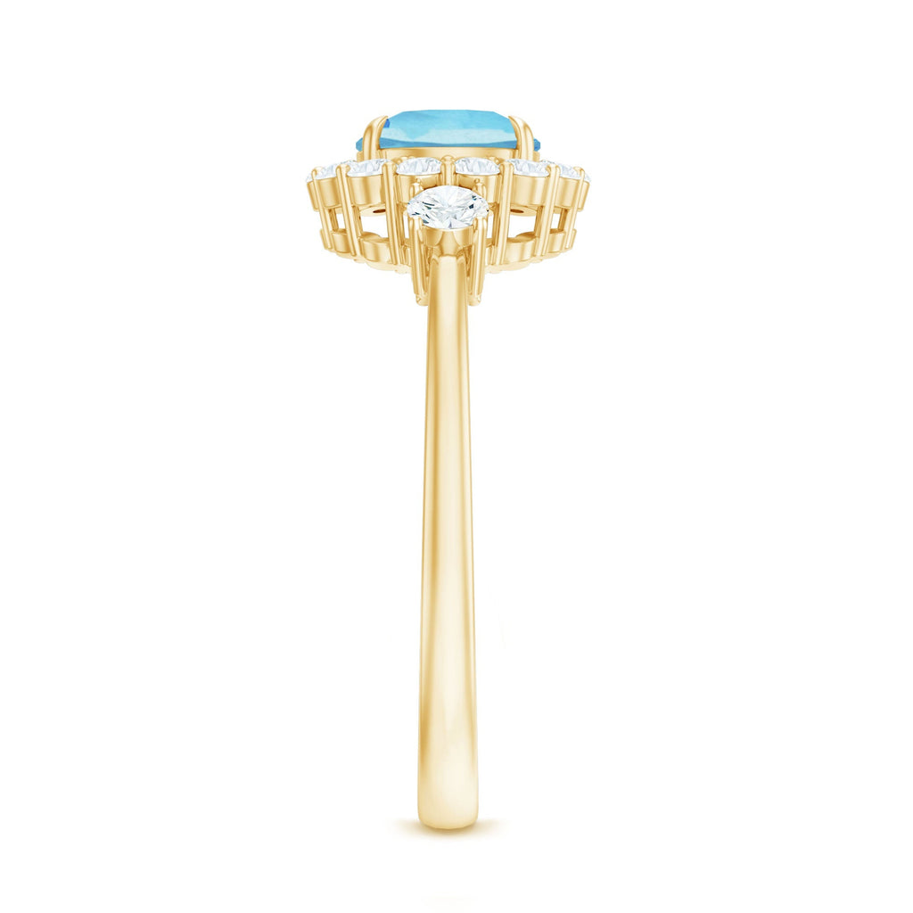 Aquamarine Engagement Ring – Classic Diamond Halo | Round Claw-Set Blue Gemstone