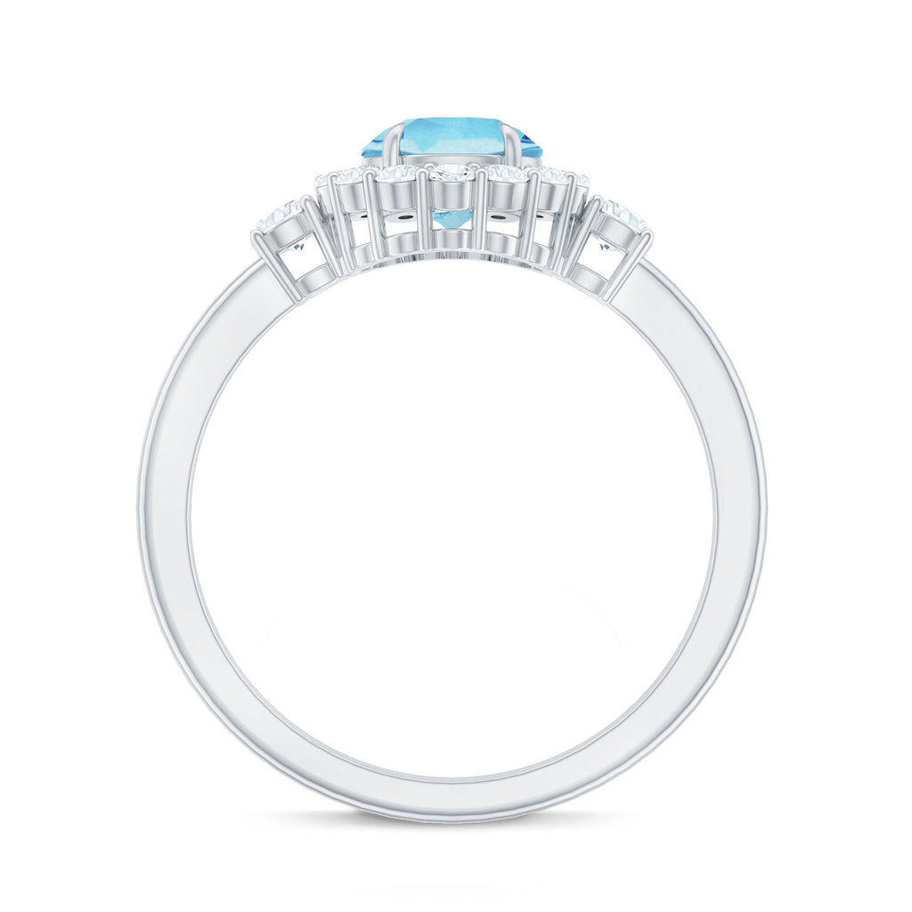 Aquamarine Engagement Ring – Classic Diamond Halo | Round Claw-Set Blue Gemstone