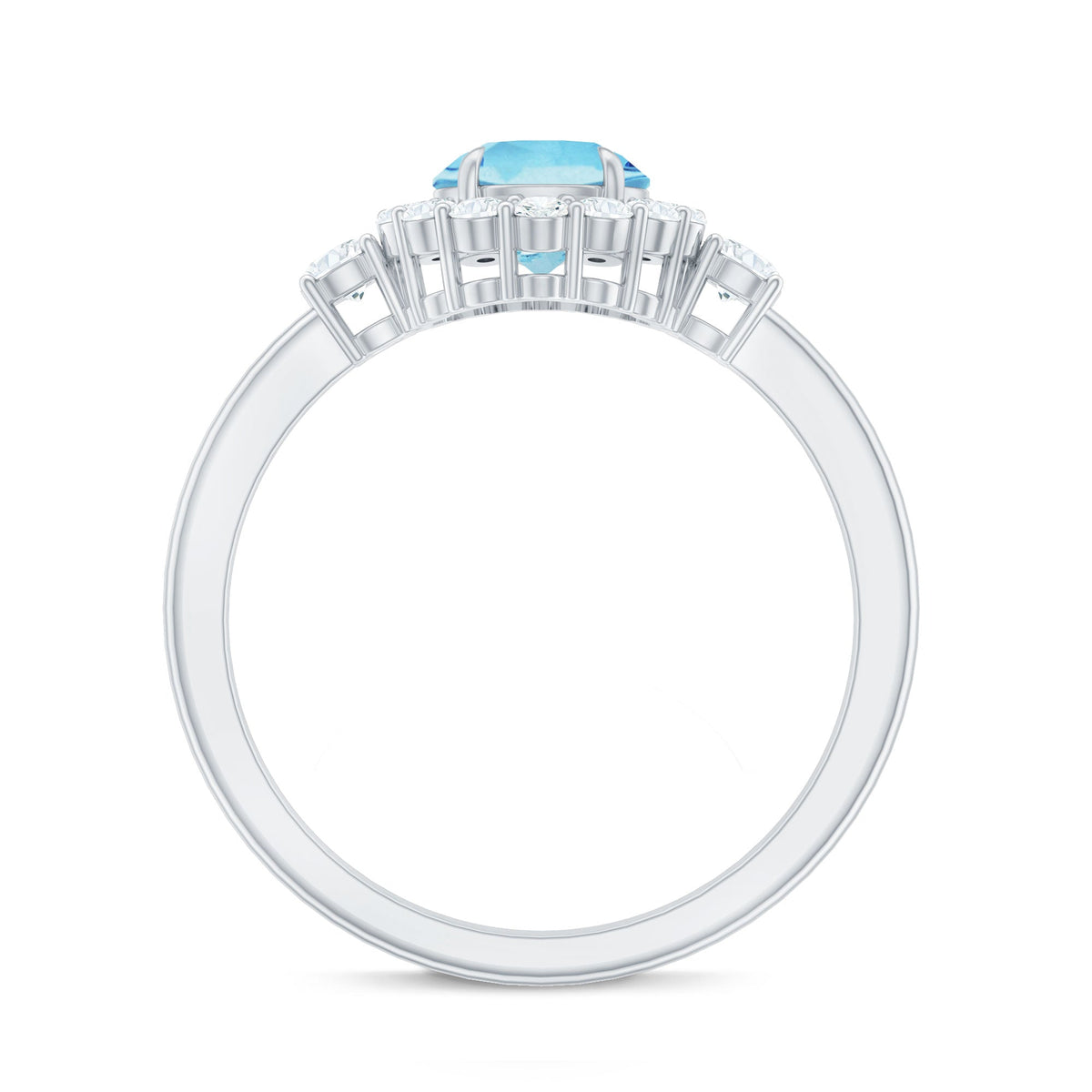 Aquamarine Engagement Ring – Classic Diamond Halo | Round Claw-Set Blue Gemstone