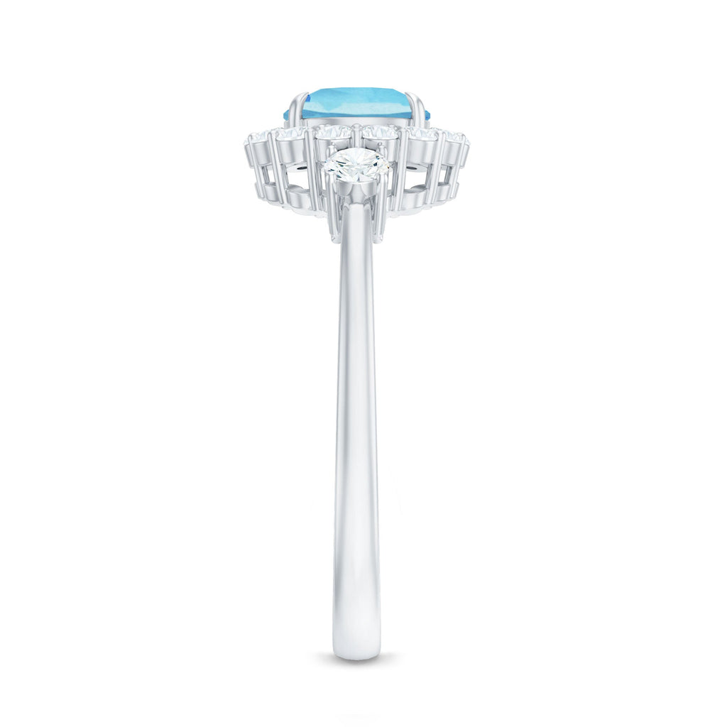 Aquamarine Engagement Ring – Classic Diamond Halo | Round Claw-Set Blue Gemstone