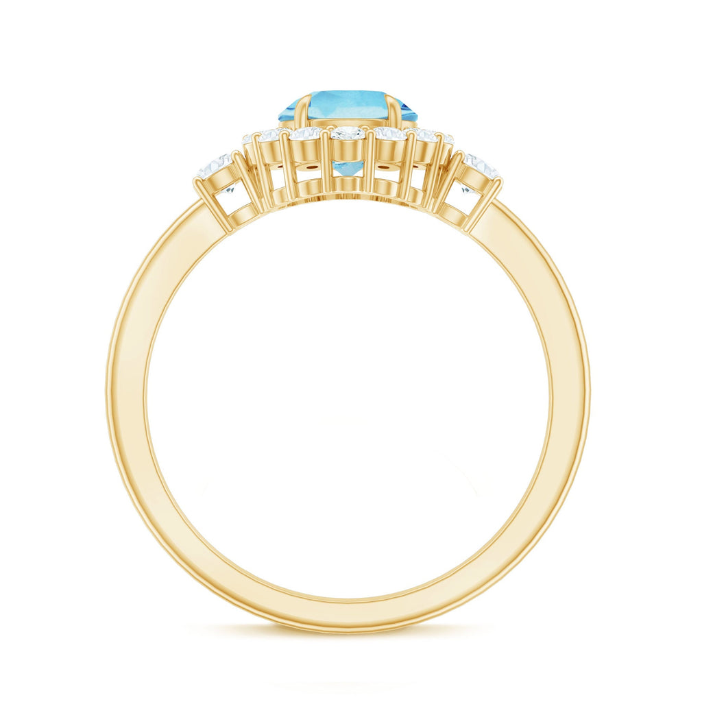 Aquamarine Engagement Ring – Classic Diamond Halo | Round Claw-Set Blue Gemstone