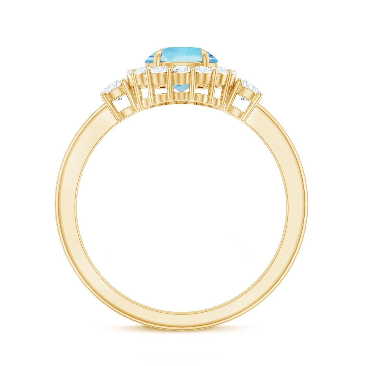 Aquamarine Engagement Ring – Classic Diamond Halo | Round Claw-Set Blue Gemstone