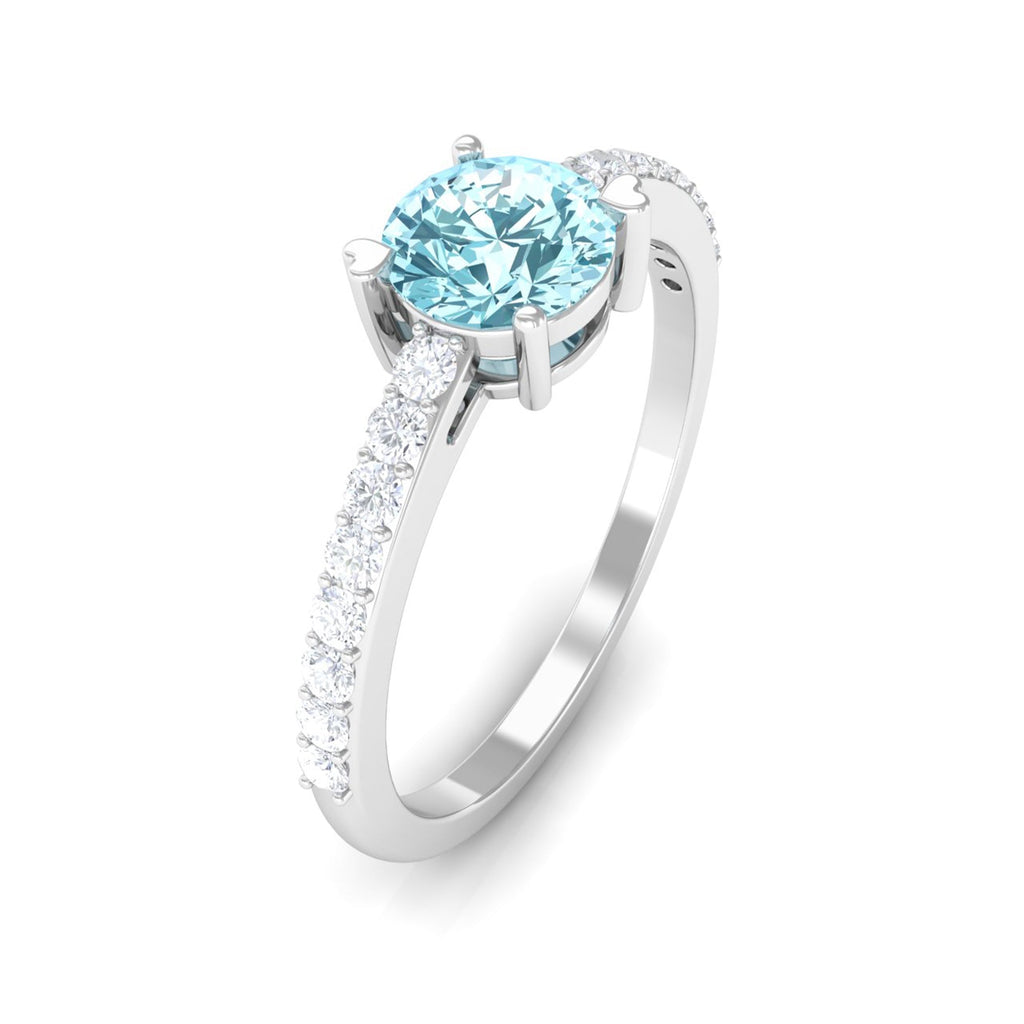 Aquamarine Engagement Ring – Designer Setting With Diamonds | Slim Band Solitaire