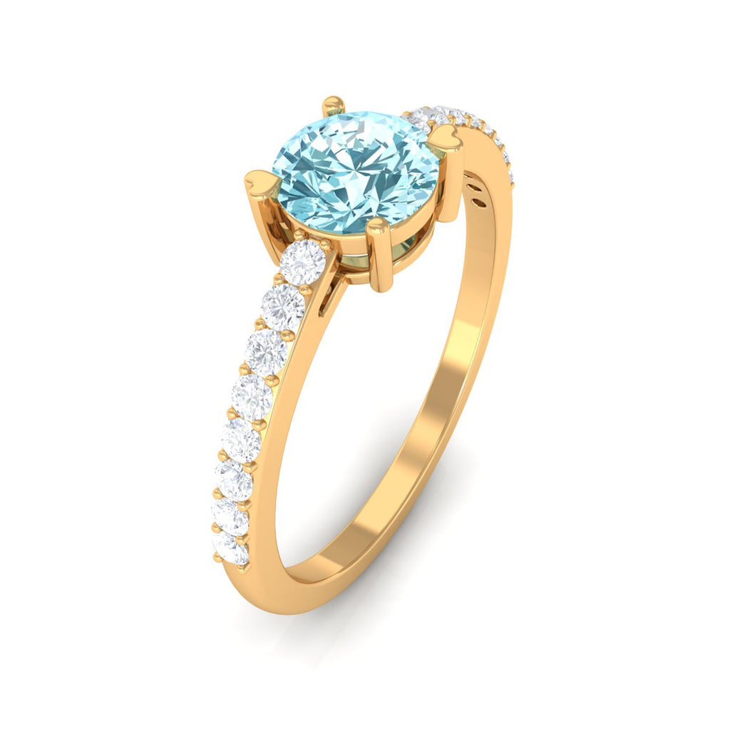 Aquamarine Engagement Ring – Designer Setting With Diamonds | Slim Band Solitaire