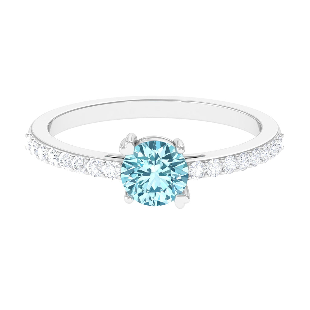 Aquamarine Engagement Ring – Designer Setting With Diamonds | Slim Band Solitaire