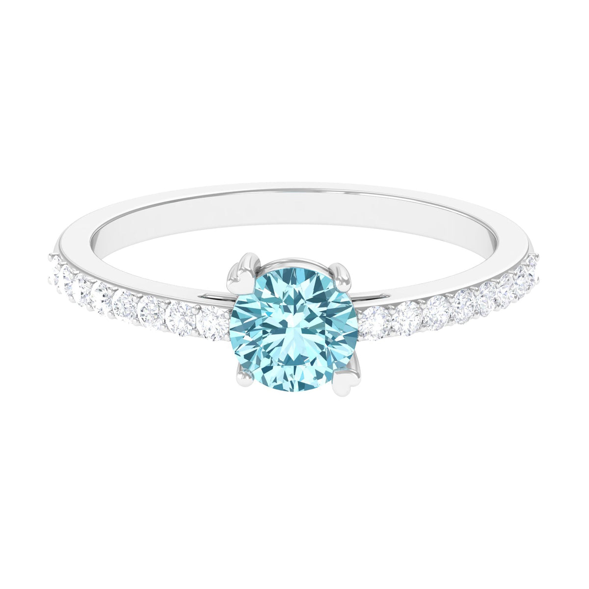 Aquamarine Engagement Ring – Designer Setting With Diamonds | Slim Band Solitaire