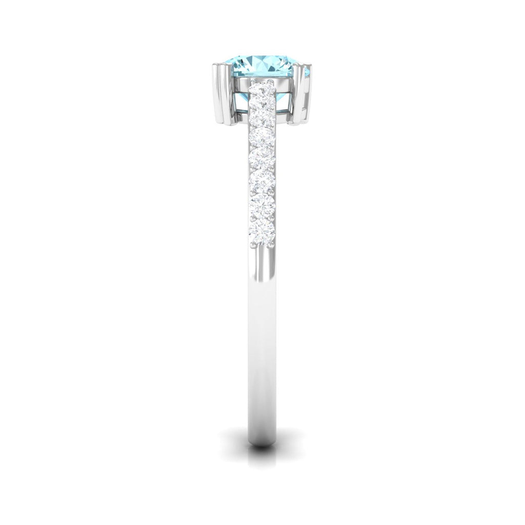 Aquamarine Engagement Ring – Designer Setting With Diamonds | Slim Band Solitaire