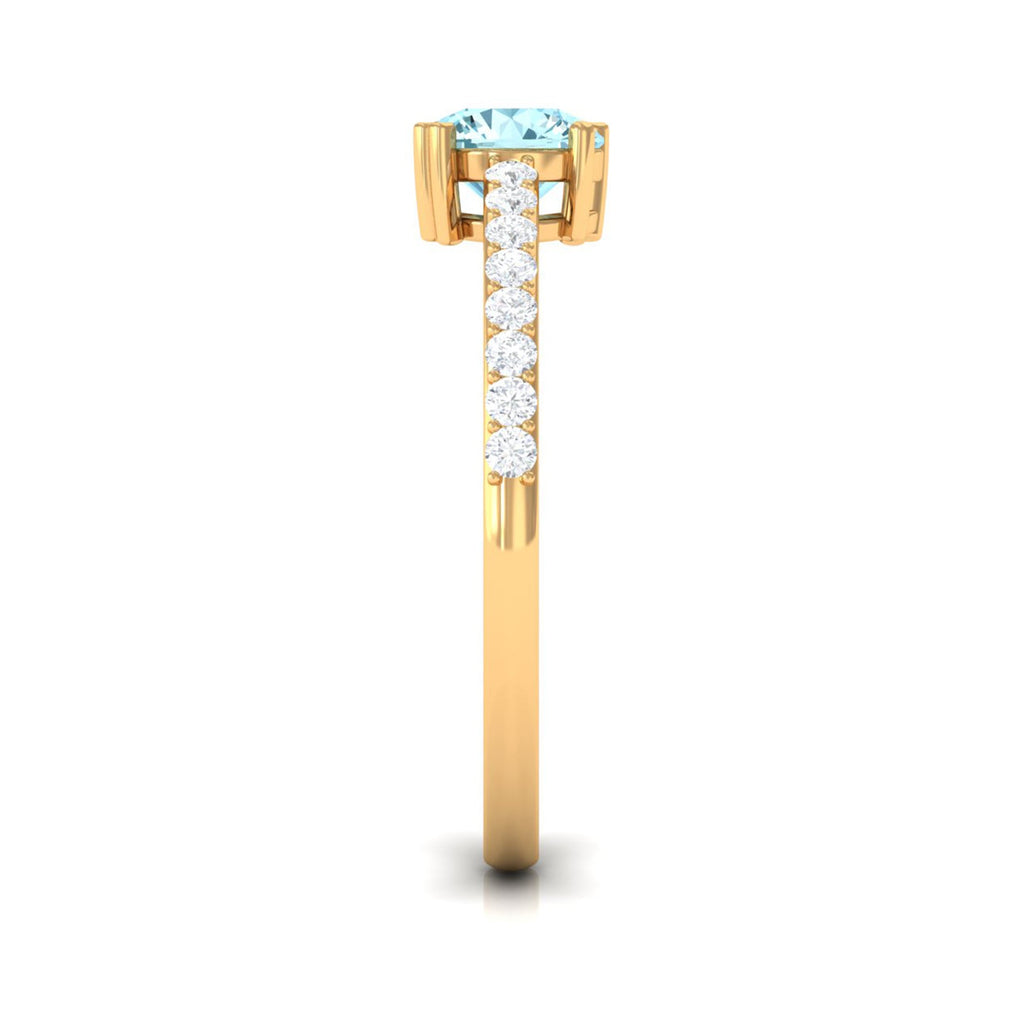 Aquamarine Engagement Ring – Designer Setting With Diamonds | Slim Band Solitaire