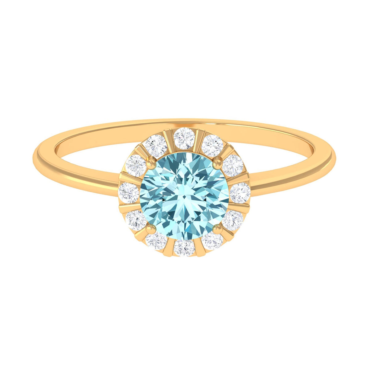 Aquamarine Engagement Ring – Diamond Floating Halo, Soft Blue Ring Design