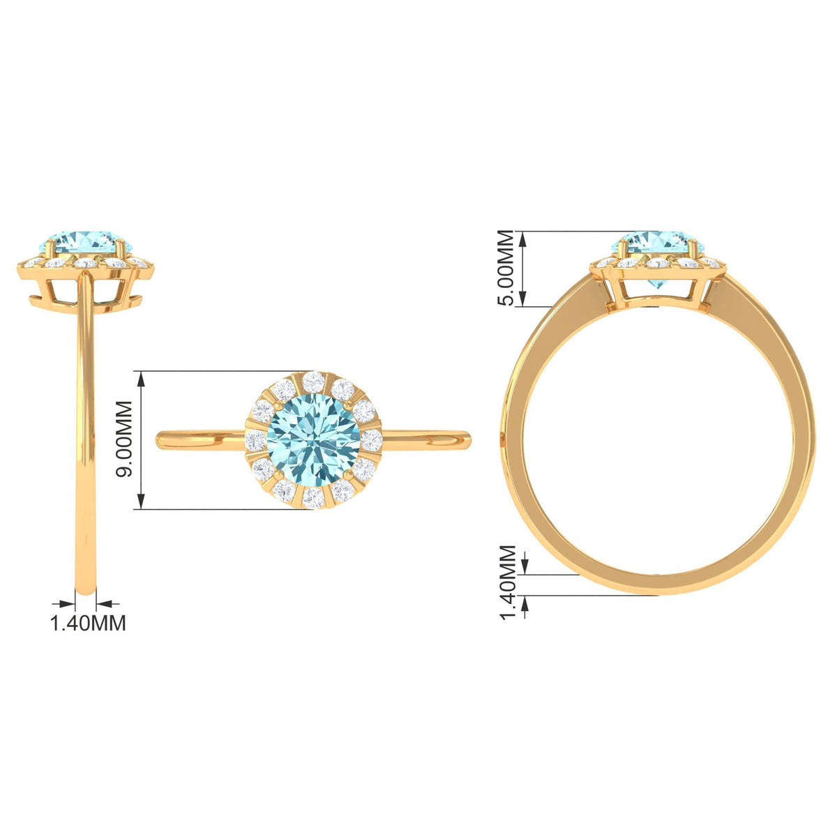 Aquamarine Engagement Ring – Diamond Floating Halo, Soft Blue Ring Design