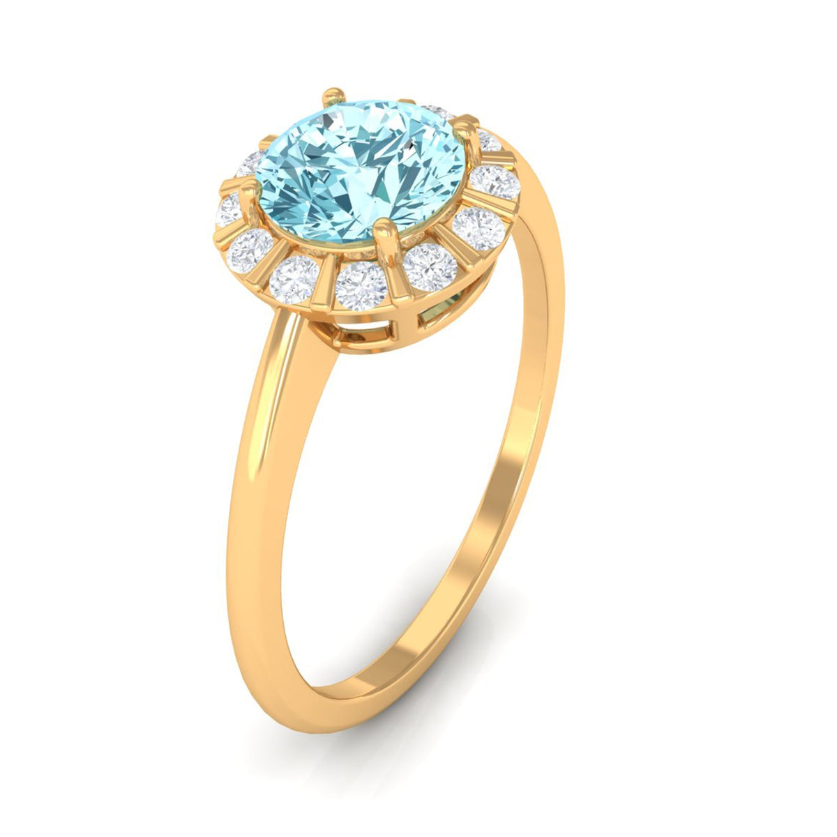 Aquamarine Engagement Ring – Diamond Floating Halo, Soft Blue Ring Design