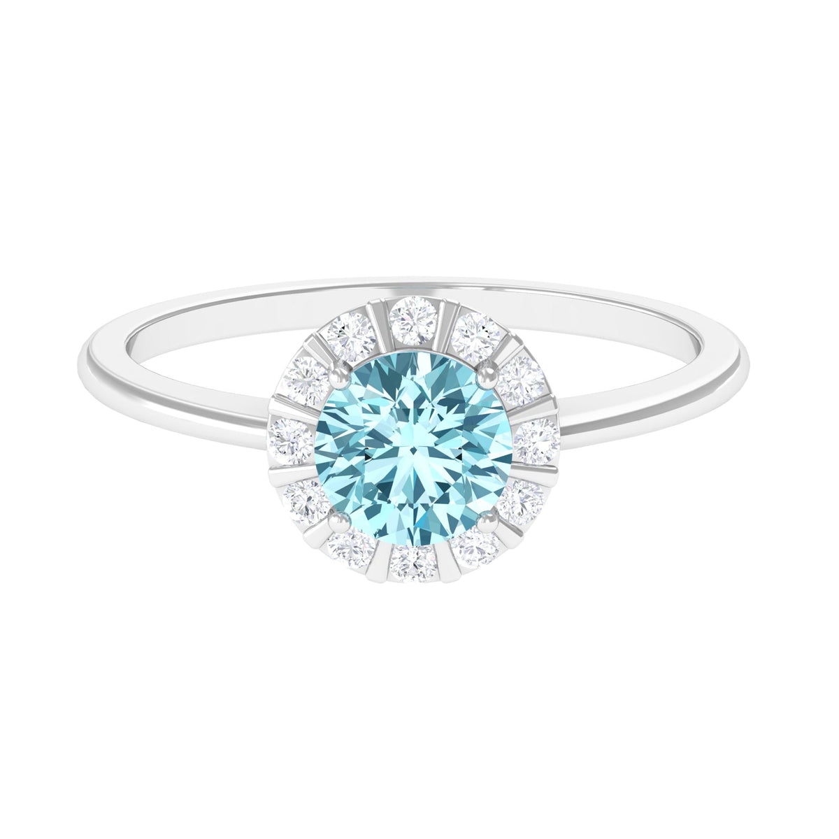 Aquamarine Engagement Ring – Diamond Floating Halo, Soft Blue Ring Design