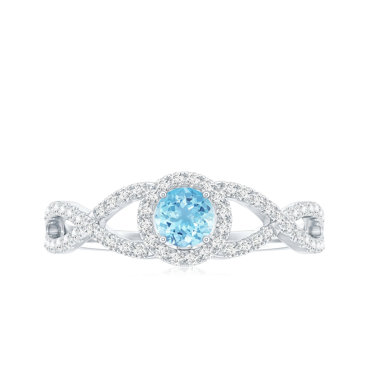 Aquamarine Engagement Ring – Diamond Halo Ring With Criss Cross Band Design