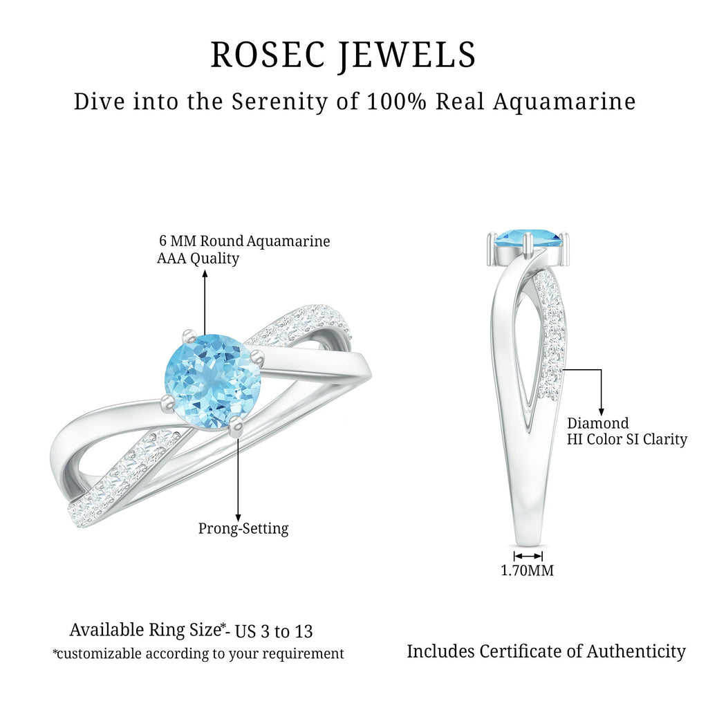Aquamarine Engagement Ring – Diamond Infinity Shank With Blue Gemstone Accent