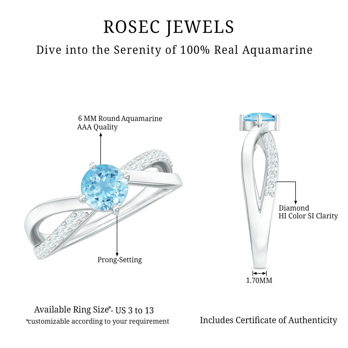 Aquamarine Engagement Ring – Diamond Infinity Shank With Blue Gemstone Accent